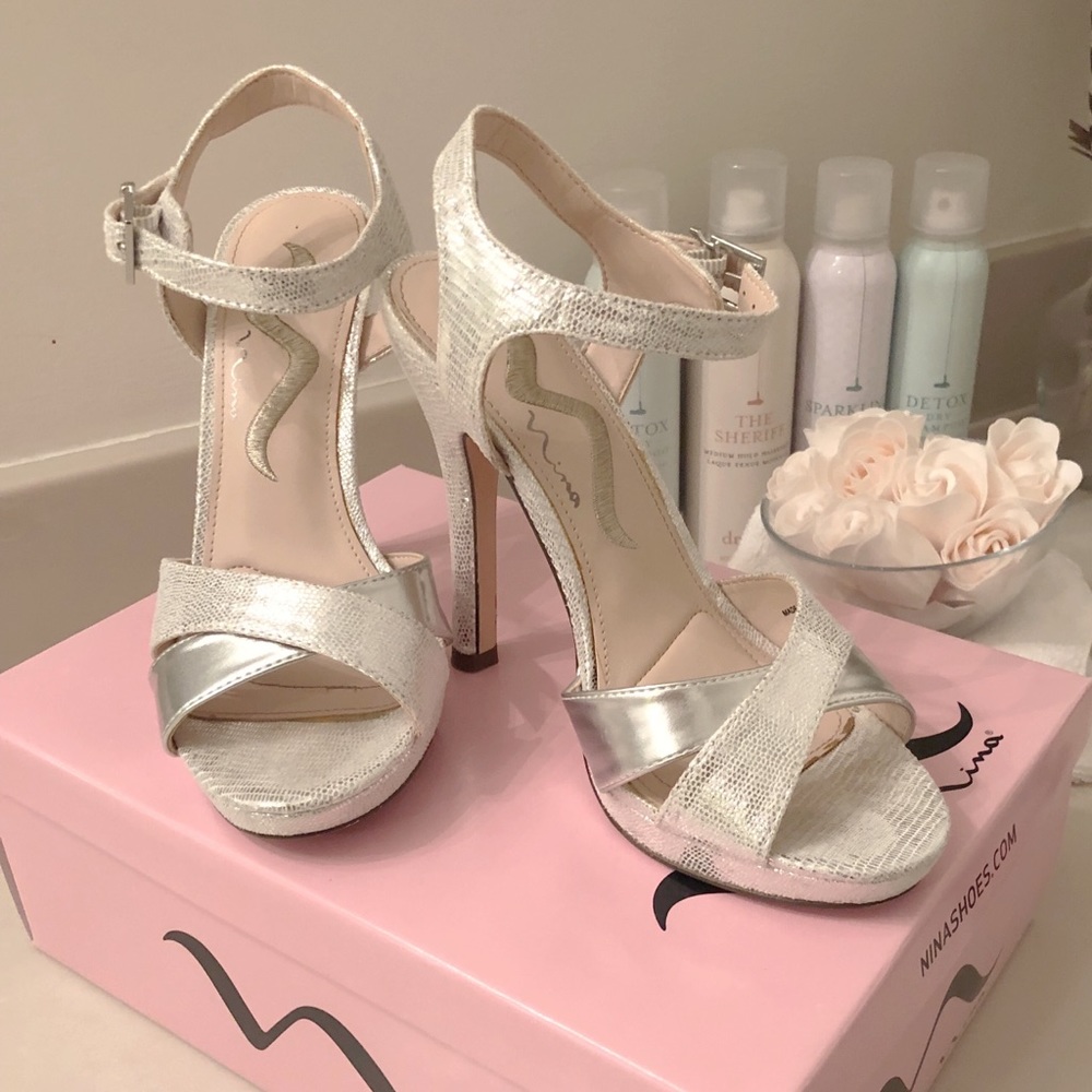 Silver heels Nina.  Size 6.5